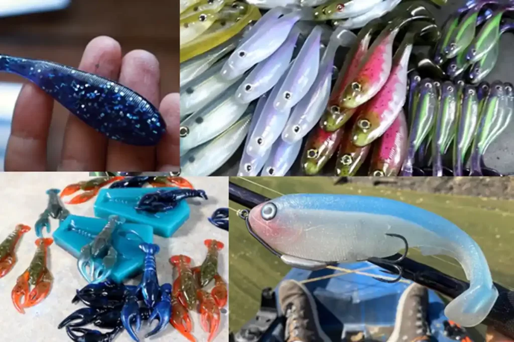 Varios señuelos para pesca deportiva hechos de Plastisol.